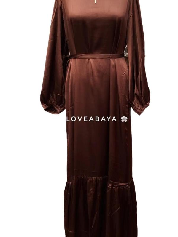 Closed Satin Abaya with Frill - perfect for Eid or Iftari. Muslim Abaya, Maxi Dress with Belt 3