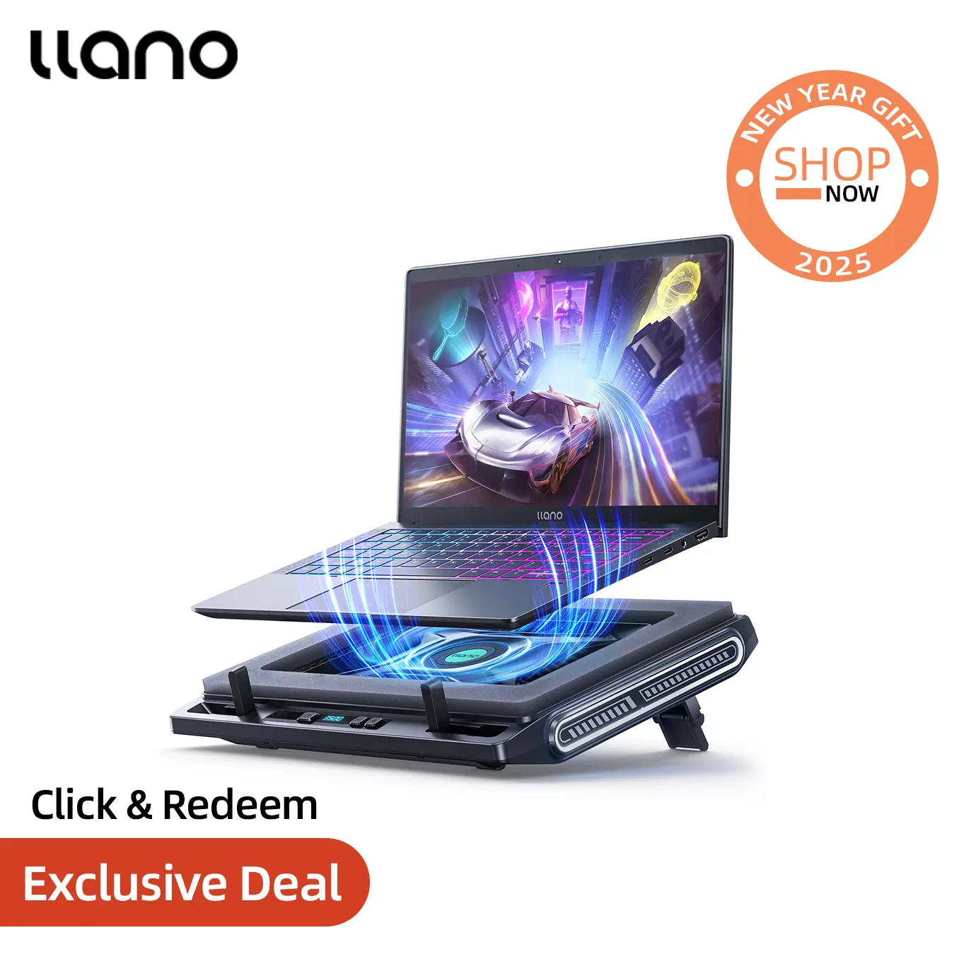 llano V10 Gaming RGB Laptop Cooling Pad, Laptop Cooler Stand with 4.72 Inch External Powerful Cooling Fan, Rapid Cooling Computer 13-17.3in, Action Button Control, 3 Adjustable Stand, 4-Port USB C&A,Christmas Gift for him,boxing day deals