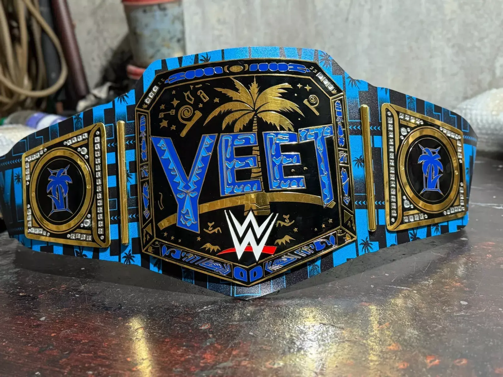 YEET Championship Wrestling Replica Title Belt | 2mm/4mm Brass Metal Plates | Ideal for Collectors, Durable & Detailed Design for Display