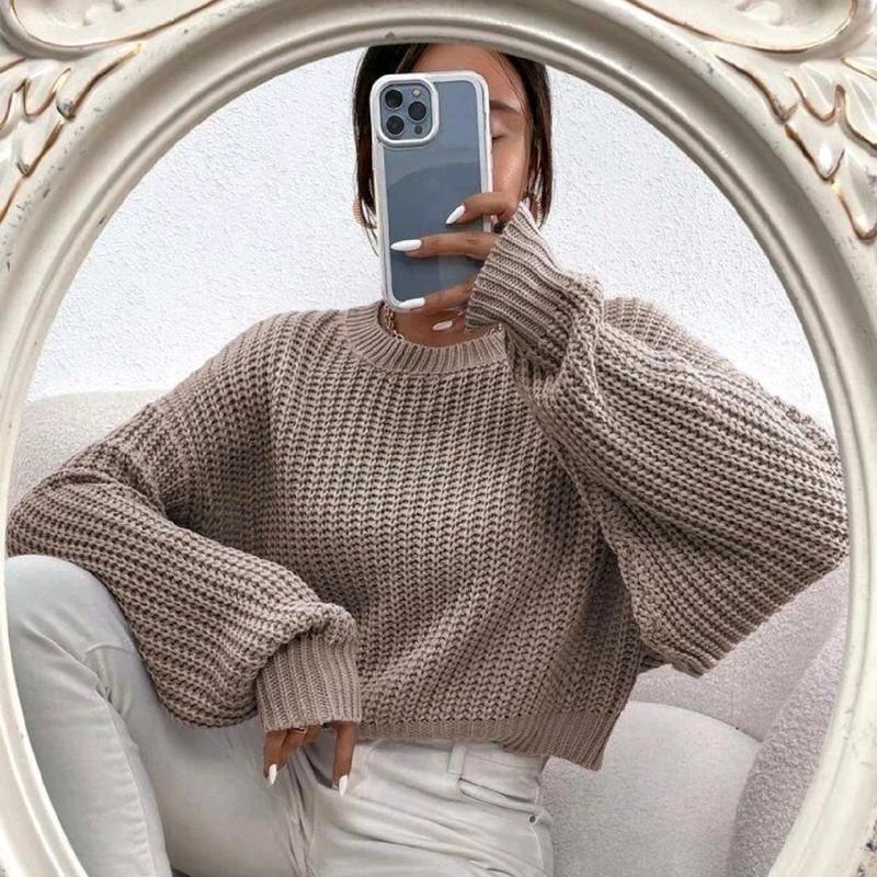 Women's Knitted Oversized Cropped Jumper - Soft and Stretchy Material - Perfect for Winter - Fit, Clothing autumnal fits fashion coat 1