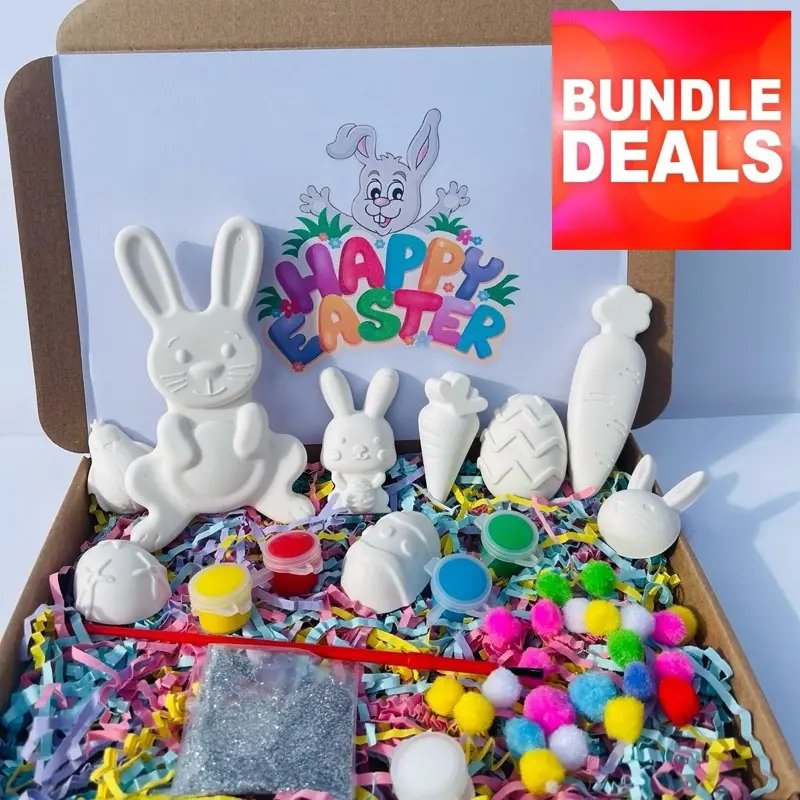 BUNDLE Easter Paint Kit -  Kids Activity Box Bunny Rabbit and Eggs - DIY Craft Box