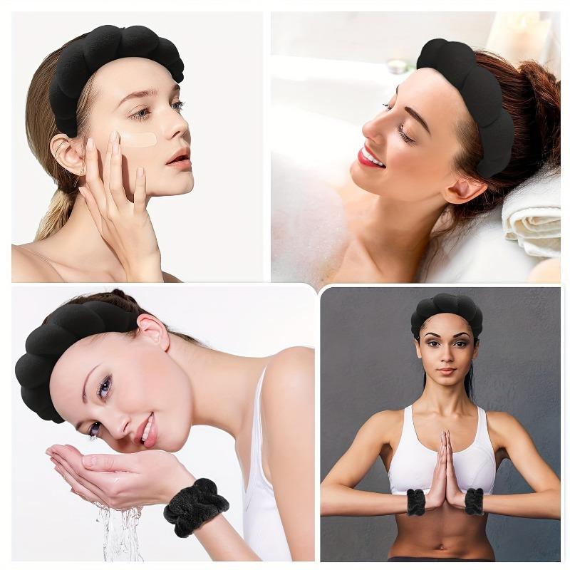 Product Introduction of 5pcs Spa Headband & Wristband Set with Hair Claw - Soft, No-Slip Makeup & Skincare Accessories for Women - Includes 4 Colors, Neutral & Maillard Shades 8