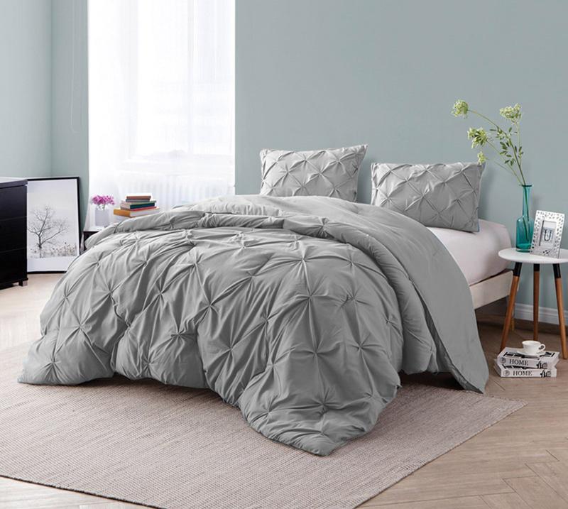 Microfiber Pintuck Pinch Pleat Duvet Cover Sets with Pillowcase Ultrasoft Brushed Easy Care Machine Washable Single Double King SuperKing Size White Bedding Set Grey Covers 1