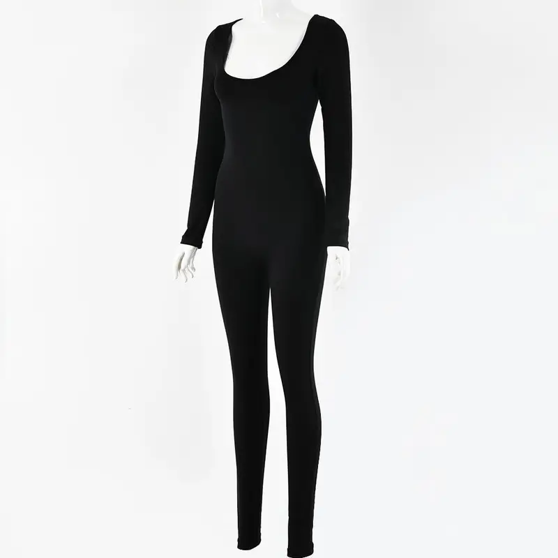 2024 New Womens Basic Solid Long sleeve Sports Jumpsuit,High waist Square Neck Bodyycon Jumpsuit for youga gum workout,ladies sporiwuear clothing for all seasons Bodysuit Womenswear Bodysuit Bodysuit 7
