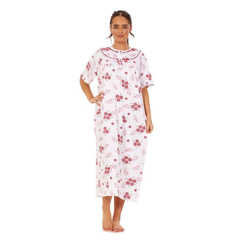 Product Introduction of Women's Long Night Dress 100% Cotton Short Sleeve Crew Neck Floral Print Breathable Comfortable Nightwear and Loungewear Outfit 2