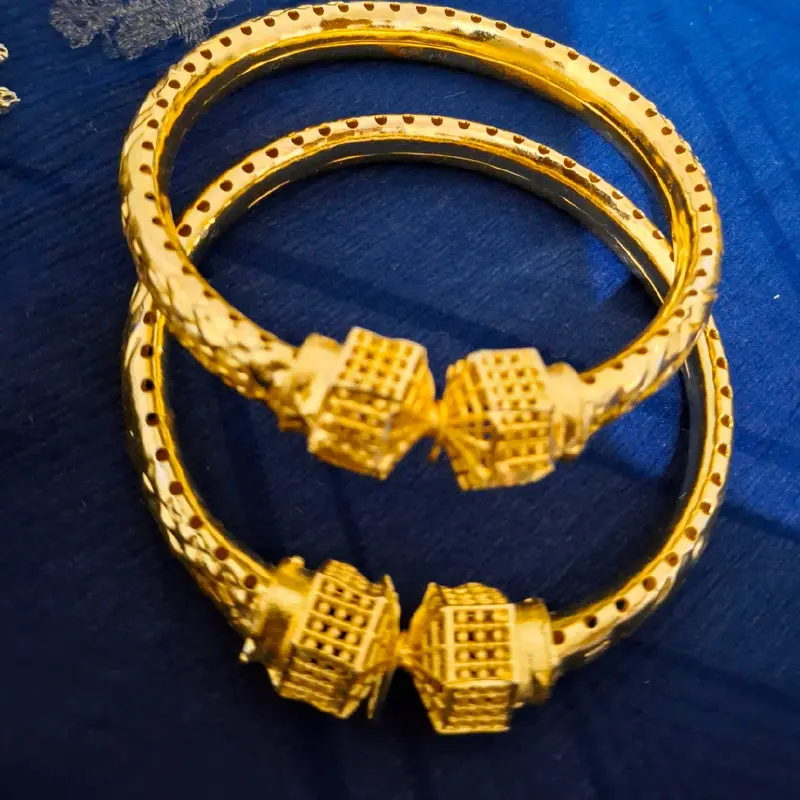 Asian Traditional Gold Plated Bracelet Kangan Pair - Size 2.4/2.6 3