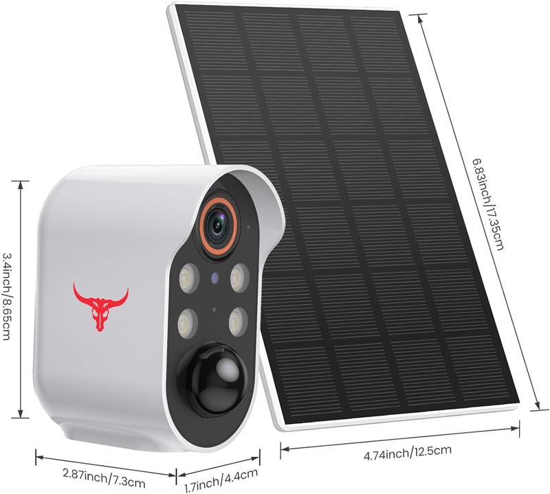 Uk Stock 1080p Wireless Solar Security Camera with 4 Spotlights for Indoor Outdoor Use, AI Human Detection, Live View, 2-Way Talk, Night Vision, 2.4G WiFi Only, Cloud Storage 8