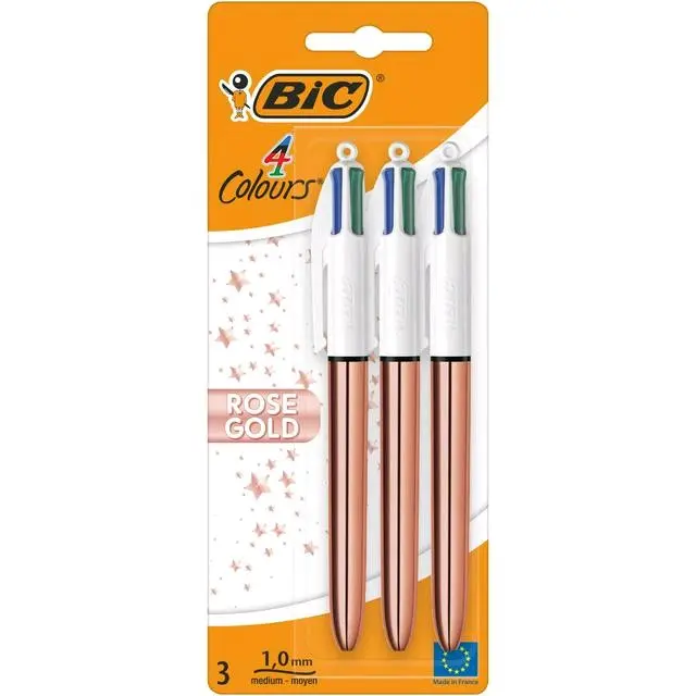 BIC 4 Colours Rose Gold Ball Pens 3 Pack