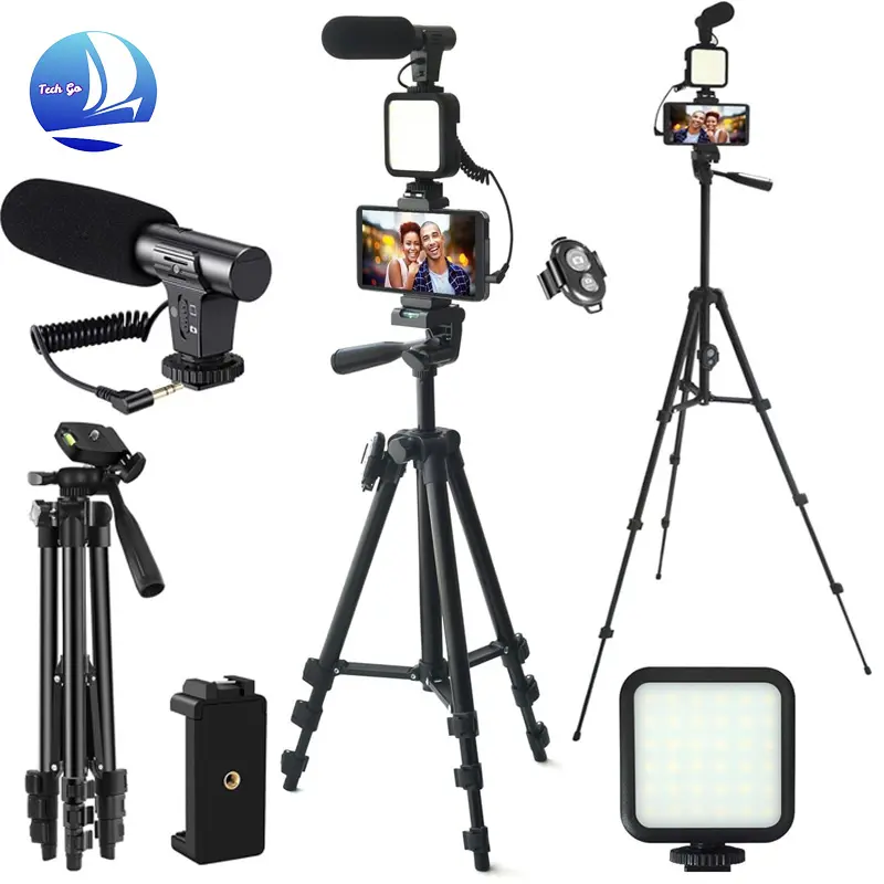 【UK SELLER Delivered with in 48H】Smartphone Video Kit, Vlogging Kit, Youtuber Kit, with Microphone Light Tripod 50" Extendable Phone Clip Remote Control Compatible with iPhone/Smartphone/Cameras Accessories Recording Selfie Game Cellphone Mobile