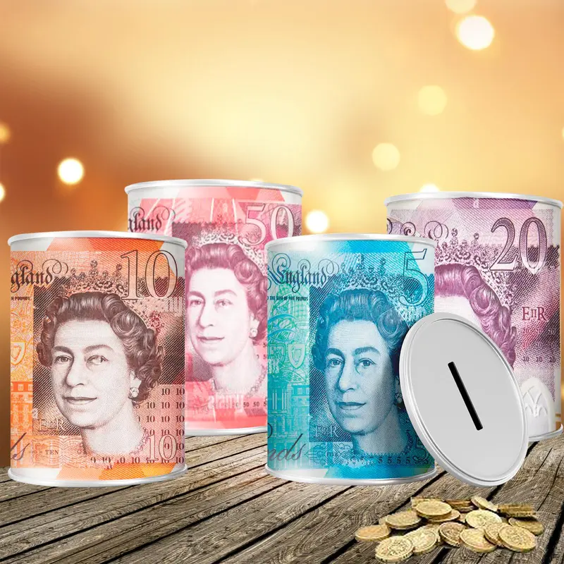 Money Box Tin £5 £10 £20 £50 Pound Note Kid Saving Cash Piggy Bank Box Decore Gift Light Security Ornaments 0
