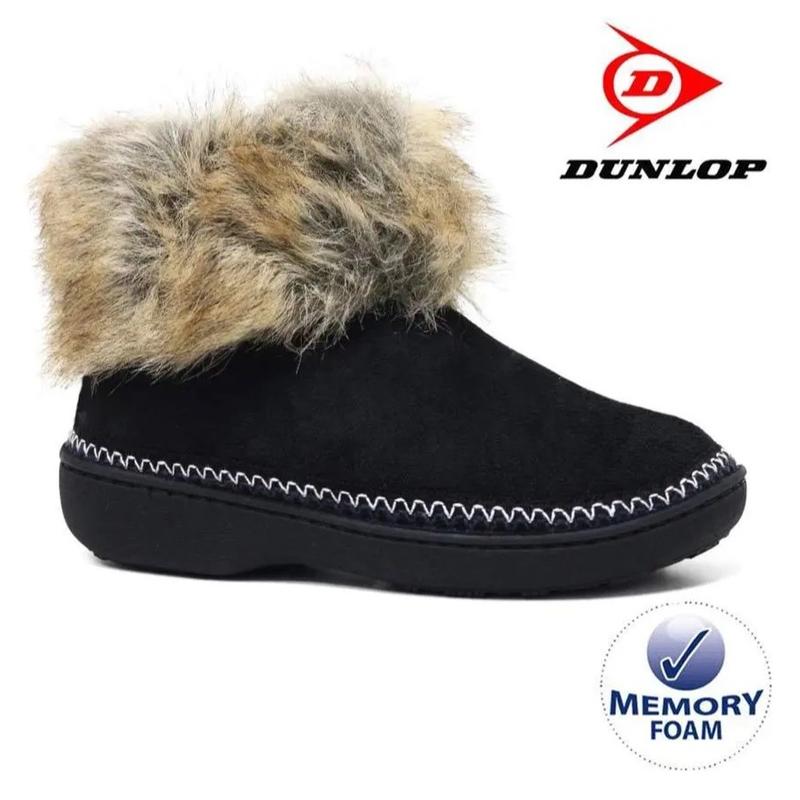 LADIES SLIPPERS WOMEN DUNLOP MEMORY FOAM FUR THERMAL ANKLE BOOTS WARM SHOES SIZE 1