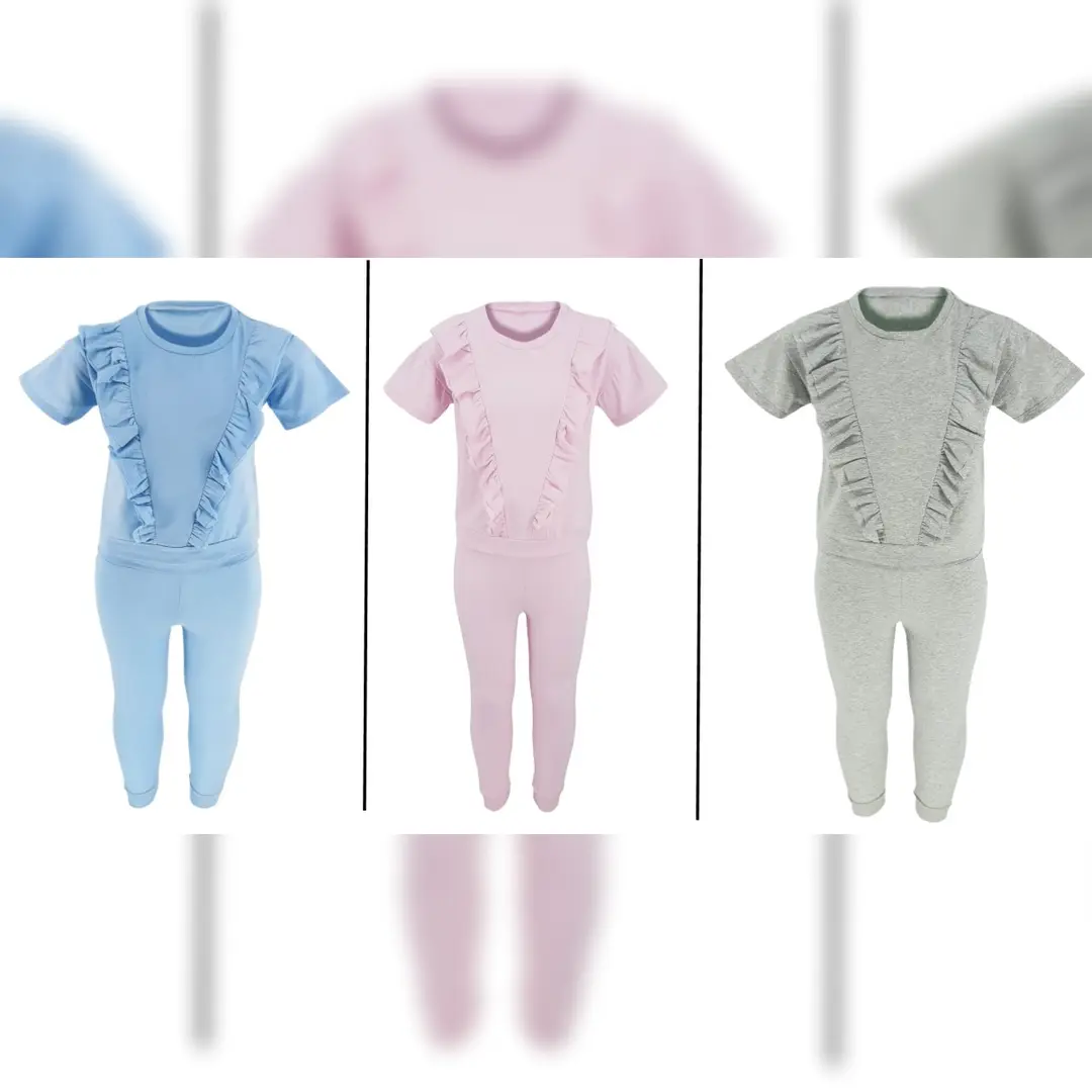 Girls Top and Trouser Front Frill Blue | Pink | Grey Various Size
