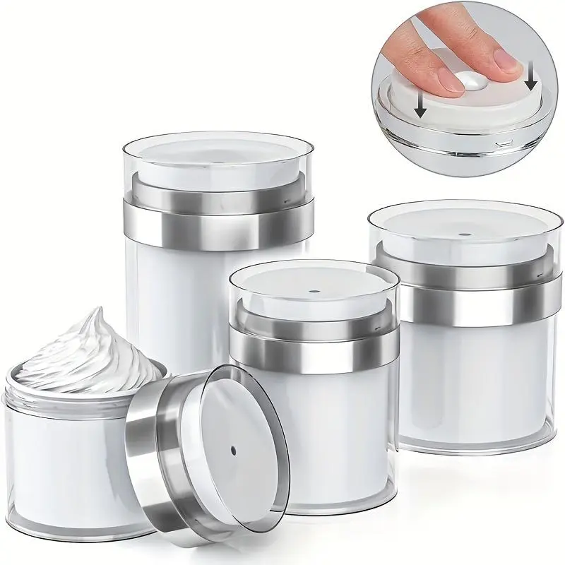 1pc/3pcs Airless Pump Bottles Jars, Empty Acrylic Makeup Cosmetic Containers With Pump, Skincare Cream, Clear, Makeup Organizer, Airless Lotion Jar With Lid For Moisturizer,  Portable Makeup