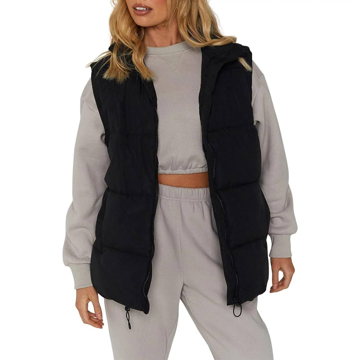 Womens Zip Up Puffer Vest Stand Collar Sleeveless Padded Jacket Coat
