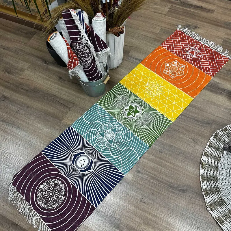 Cotton Chakra Inspired Yoga Rug Meditation Spiritual Space 1