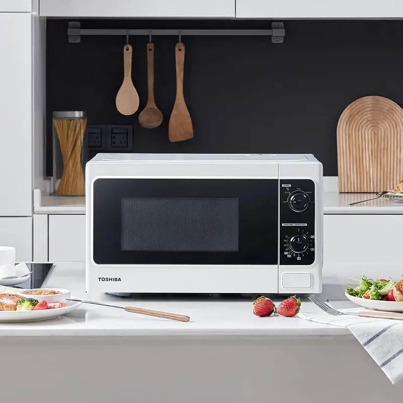 20 Liter 800W Manual Control Solo Small Microwave, Compact with 5 Power Levels, Automatic Defrost Function, Perfect for 9'' pizza, Clock and Timer, Easy Clean, White- MM-MM20P(WH) 1