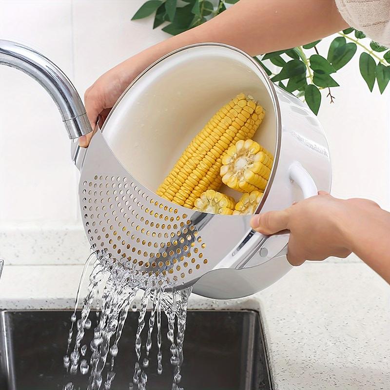 Product Introduction of Stainless Steel Kitchen Strainer with Handle - Vegetable Washing & Draining Tool, Food-Safe, Durable Design for Easy Kitchen Use, Vegetable Washing Tool | Sleek Kitchen Tool | Stainless Steel Strainer, Kitchen Sink Strainer 4