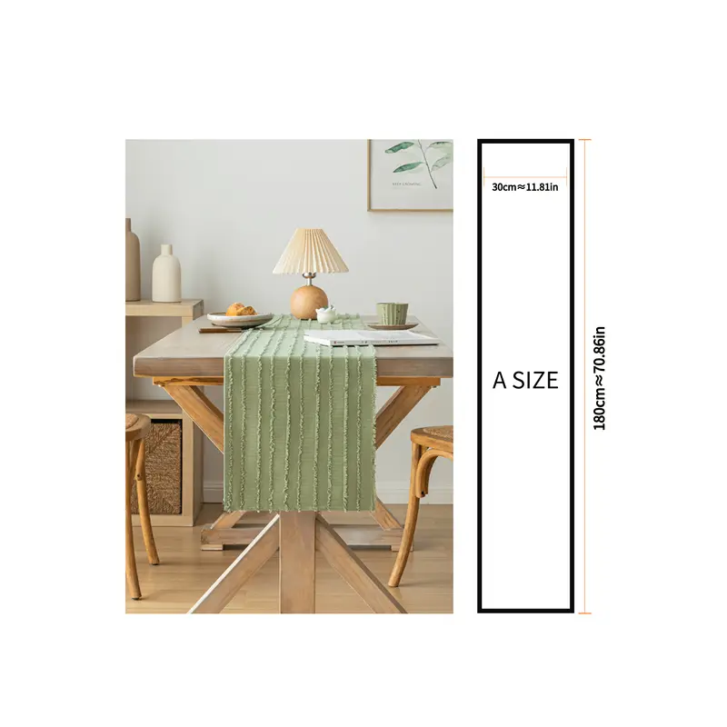 1pc Green Nordic Style Kitchen & Dining Table Decor Striped Jacquard Table Runner For Home & Kitchen 8