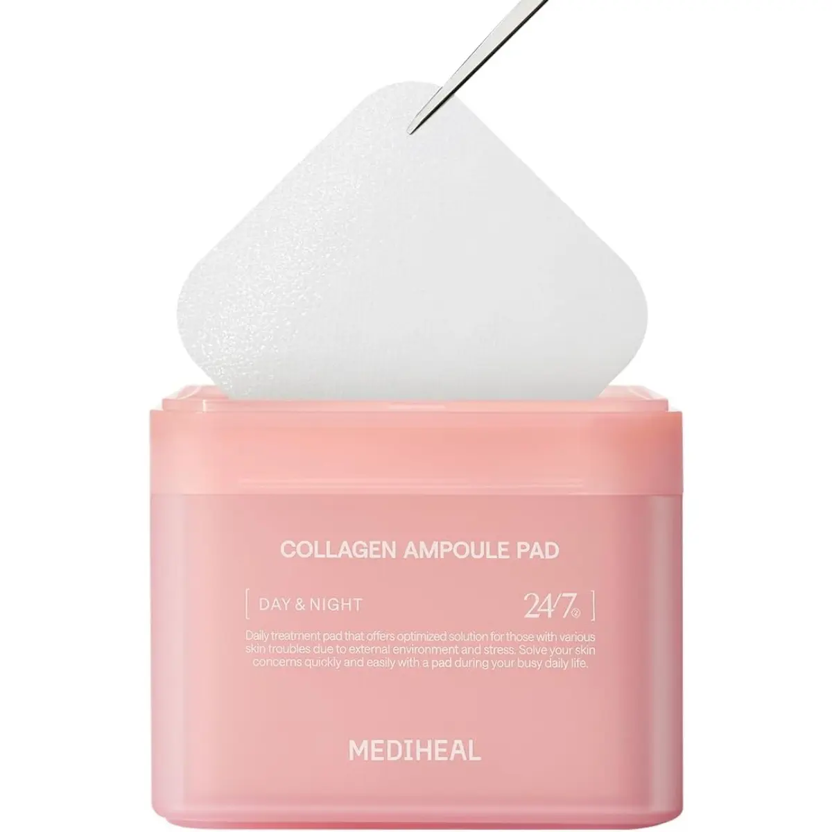 MEDIHEAL Collagen Ampoule Pad - Square Cotton Facial Toner Pads Collagen & Ceramide - Skin Firming & Restore Elasticity - Tighten Wrinkles & Lines - Vegan Eco Silk Pads, 100 Pads Skincare