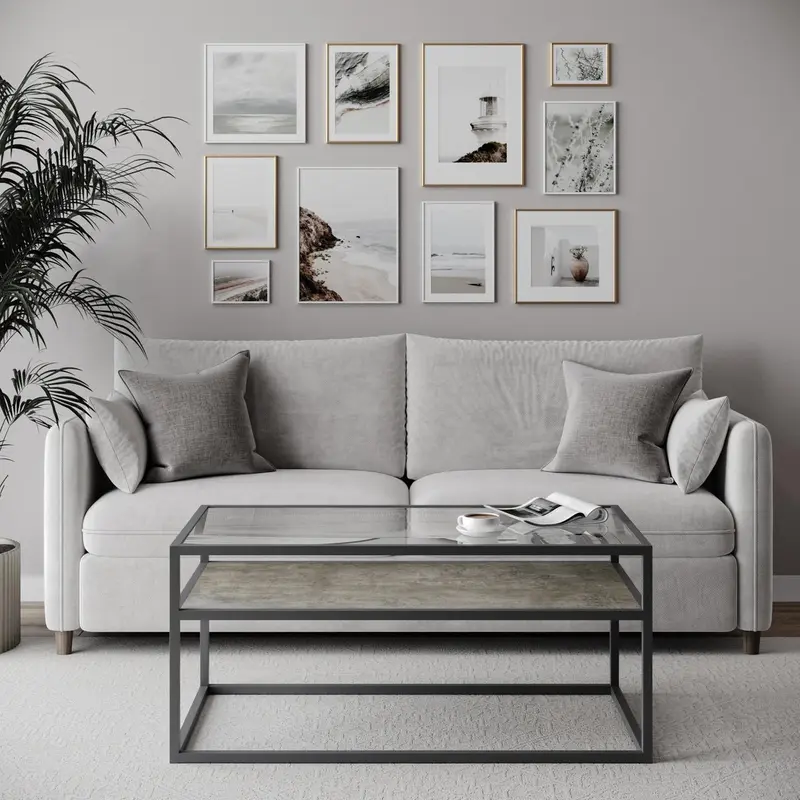 2-Tier Reversible Coffee Table - White Stone/Concrete 2