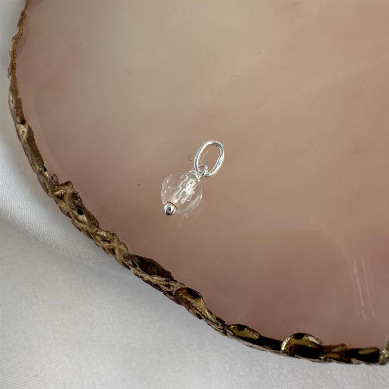 Sterling Silver Faceted 5mm Round Clear Crystal Bead Charm 6