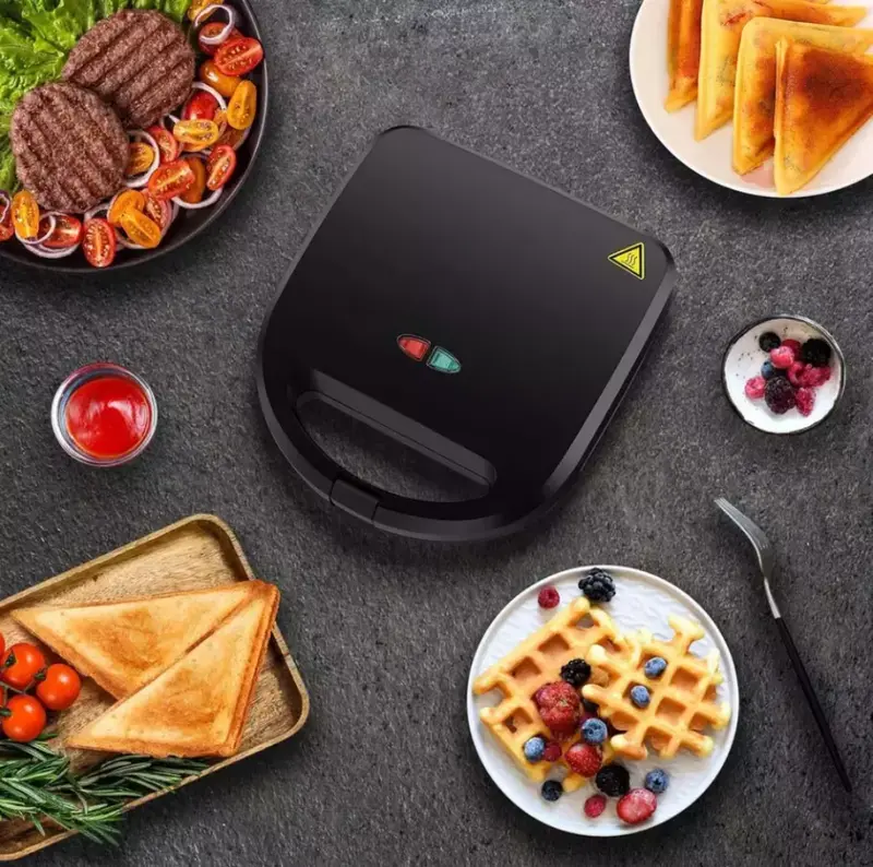 3-in-1, SANDWICH TOASTER WAFFLE MAKER IRON TOAST PANINI PRESS NON-STICK Interchangeable Non-Stick Cooking Plates, Waffle, Panini Press, Snack Maker, Toastie Sandwich Toaster, LED Indicator Lights, 750 W, Black 4
