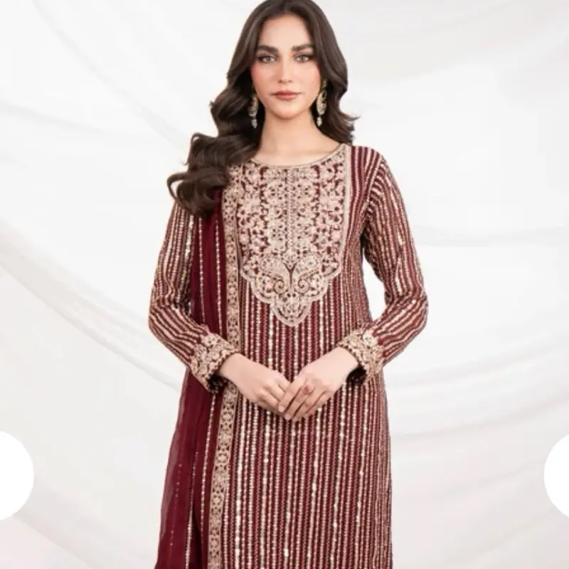 Luxury chiffon 3 piece Suit festive party wear Formal Long Sleeve Comfort Womenswear