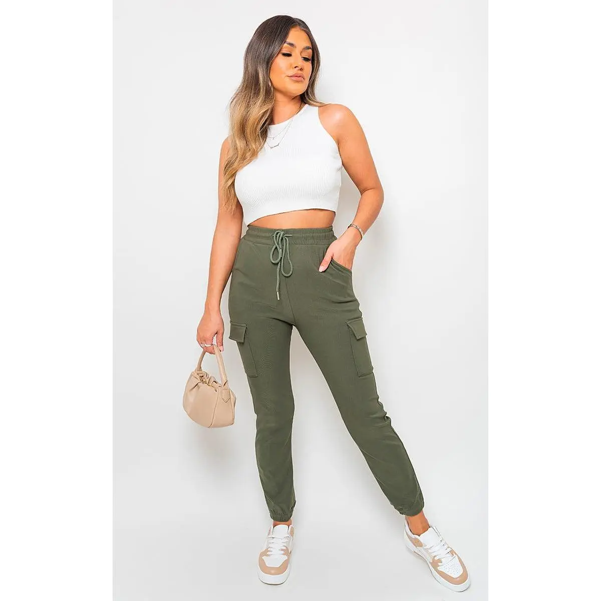 iKrush Cargo Pocket Trouser With Drawstring i34657 Cargo Relaxed High Waist   Regular Length    Workwear Loungewear Plain Work Night Out Going Out