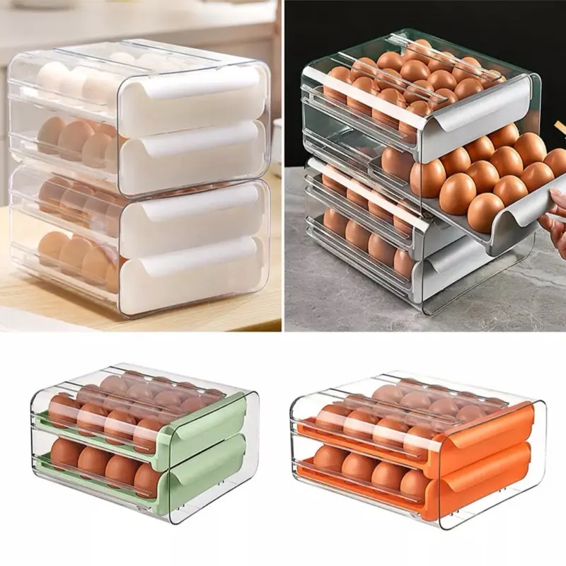 32 Grid Egg Holder Box Tray Storage Organizer Eggs Refrigerator Drawer Container