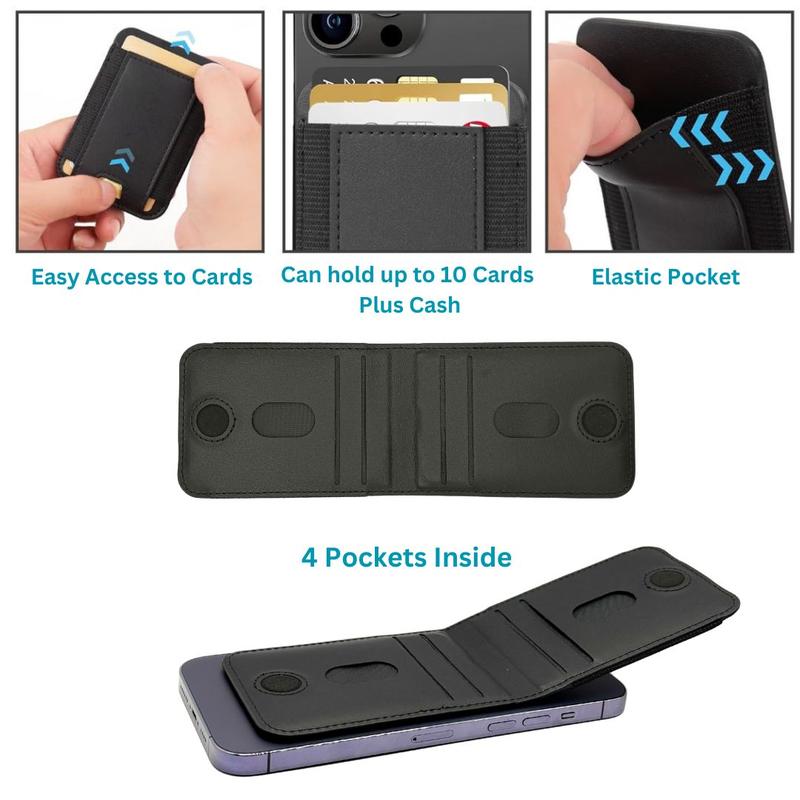 iPhone Wallet Holder | Magnetic Leather Card Wallet for iPhone 15/14/13/12 Series, Black, 6 Cards, RFID Blocking Technology - Smartphone, Foldable 3