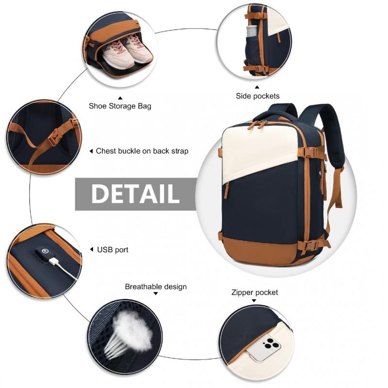 [MissLulu Bags Weekend Travel Set] ABS Cabin Size 20'' Suitcase with Vanity case and 2Pieces Expandable Travel Duffel Bags or Backpack with Charging Port (3 Designs / 6 Colours Available) 6