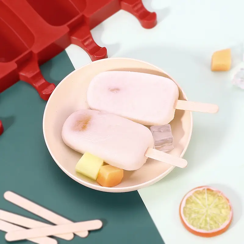 Vinsani Ice Lolly Moulds Silicone 8 Cavity Ice Cream Lolly Mould, Ice Lolly Makers with 50 Sticks, Food Grade BPA Free Ice Cream Mould for Frozen Popsicle Tray DIY Layer Ice Cream Lolly Tray - Red 2