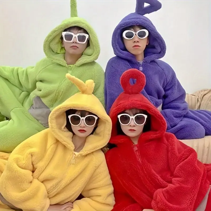 Teletubbies Onesies, Halloween Cartoon Cosplay Hooded Onesies, Super Soft Flannel Adult Pajamas, Cute Cartoon Teletubbies Onesies, Adult Pajamas, Nightgown, Pajamas Loungewear Menswear Nightwear Homewear 7