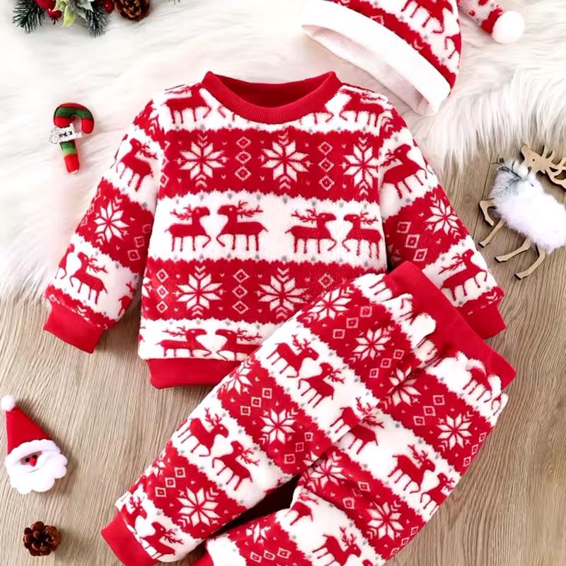 Christmas Print 3 Pcs Sleepwear, Warm Soft Comfortable Pajamas for kids, Best Christmas Gift 6
