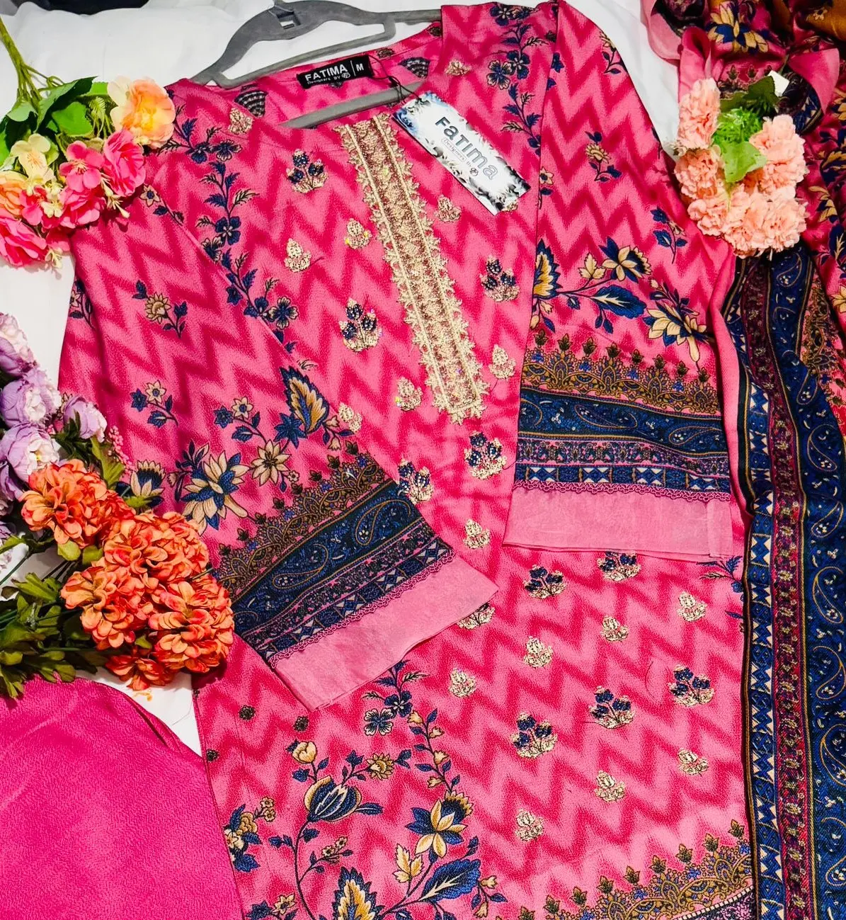 Classic 3pc Readymade Fatima Designer Dhanak Sequence EMB With Wool Shawl 3 Piece Fancy Dhank Shirt With Wool Shawl 3 Piece Suit Embroidery Daman Bazo lace Border Matching Trouser Embroidered Long Sleeve Ethnic Shirt Matching wool Shawl Comfort Womenswear