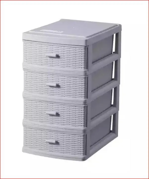 Plastic Storage Drawer Unit 4 Tier | Rattan Cabin Chest Tower Home Kitchen-Grey New Boxes Room Organiser
