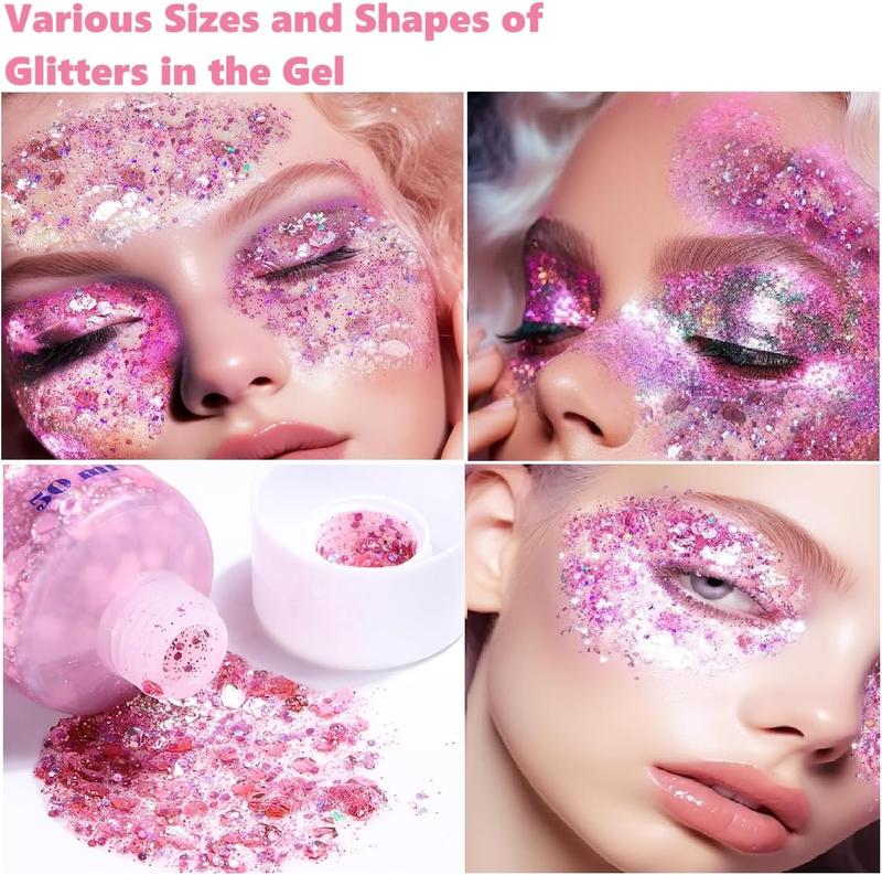 Mermaid Sequins Liquid Holographic Glitter Gel for Face Hair Nails - 50ML Pink 4