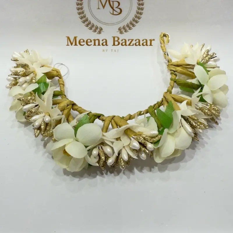 HF19 Hair Flower Accessory Artificial Fascinator Accessories Crown Headpiece Bridal Party Wear Cream Gold 2