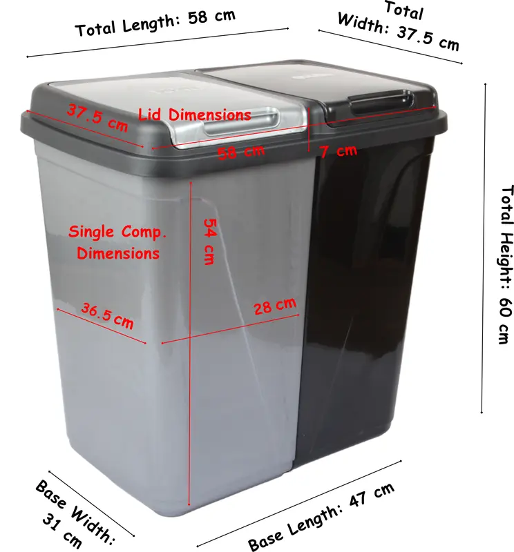 Jolie Max 90L Dual Compartment Kitchen Rubbish Bin Waste Recycling And Laundry Basket. 8