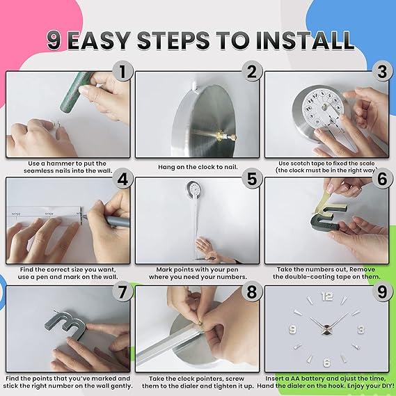 DIY Wall Clock - Frameless 3D-Style Analog Timekeeper for Home, Living Room, Bedroom, Office - Battery-Powered Modern House Decoration - Silent Clock Decor with Number Sticker Decals 5