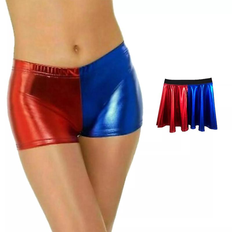 Women's Harley Quinn Bomber Jacket - Leggings - Shorts Red Blue Shiny Cosplay Zip Up - Halloween Costume - Plus Size - Long Sleeve, Womenswear 8