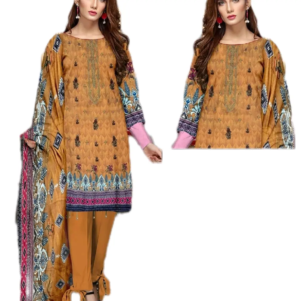 Maria.B Digital Print & Embroidered Soft Karandi Pakistani Dress for Women - Casual Womenswear Comfort Comfortable Embroidery Style Suits Elegant