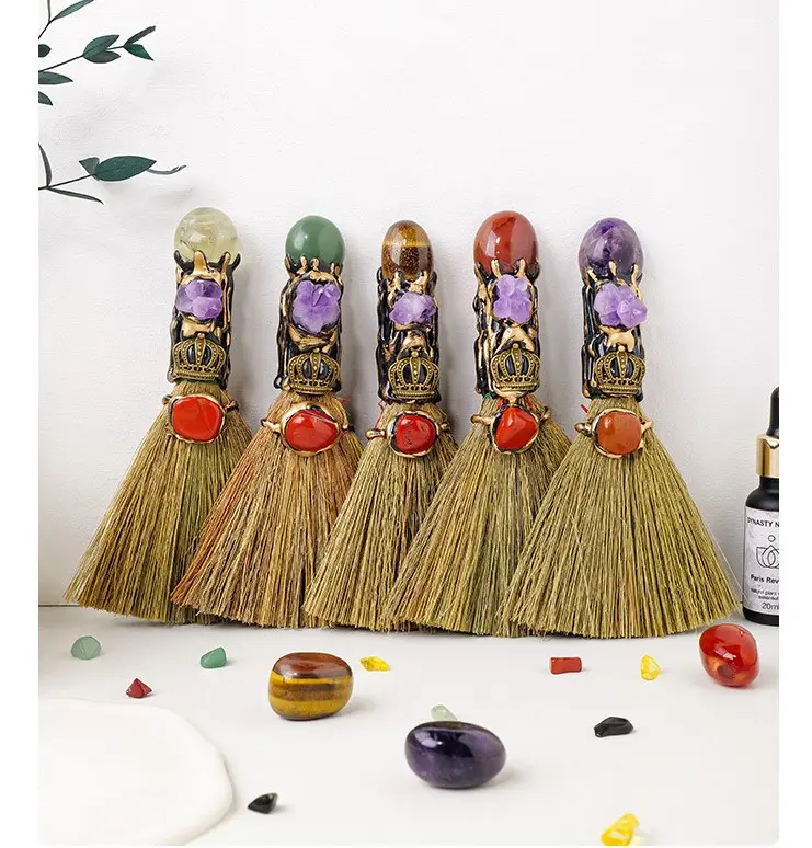 Witch Broom with Healing Crystals, Witch Broom, Magic Broom, Healing Crystals, Divination, Crystal Collection, Positive Energy, Energy Healing, Home decor, Broom Spirituality Gift Witchy Decor Cleansing Tool Amethyst Gemstones Gift Protection Altar 5