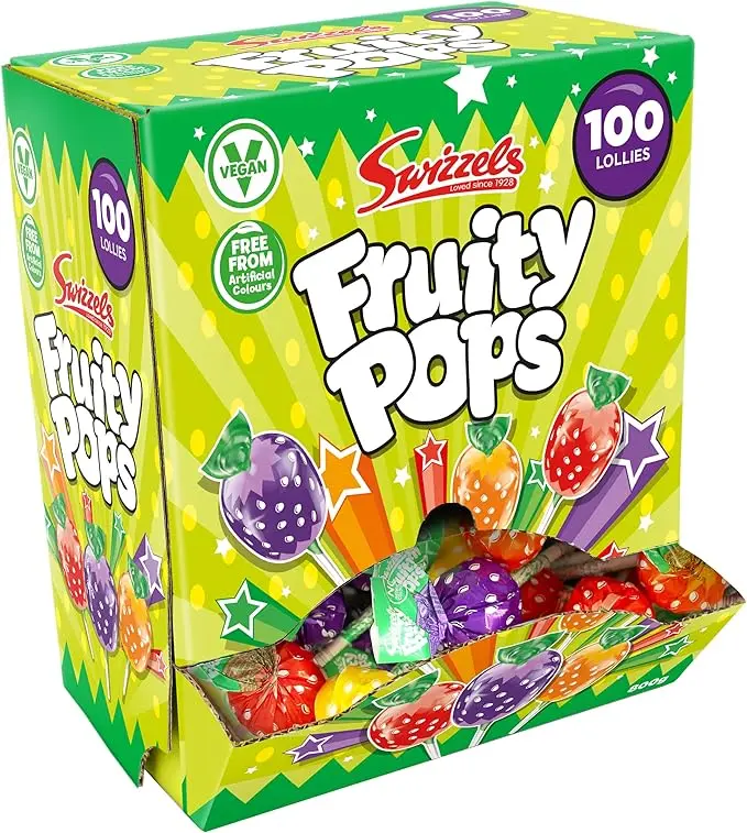 Swizzels Fruity Pops Dispenser Box - 100 Lollipops, Vegan Friendly Sweets, Lemon Flavour - Packed 0