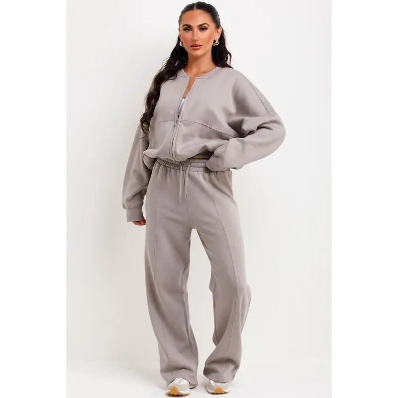 Bomber Sweatshirt With Zip And Joggers Loungewear Set Dove Grey 5