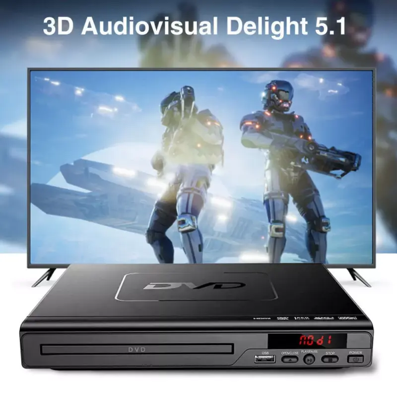 DVD Player Compact Multi Region HDCD CD VCD Music Disc Upscaling USB With Remote Audio Default 8
