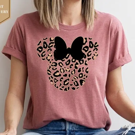 Leopard Print Minnie Mouse Shirt, Cute Mom Shirt, Leopard Minnie Ear Shirt, Leopard Women Shirt, Family Vacation Shirts 5