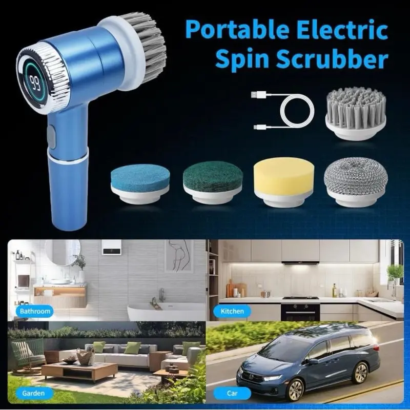 LED Electric Spin Scrubber With Brush/Heads - Powerful Handheld Cleaning Tool, Three Speed Machine, For Kitchen, Oven, Floor, Tiles, Cars, Daily Use, Best Christmas Gift scrubbing scrub 6
