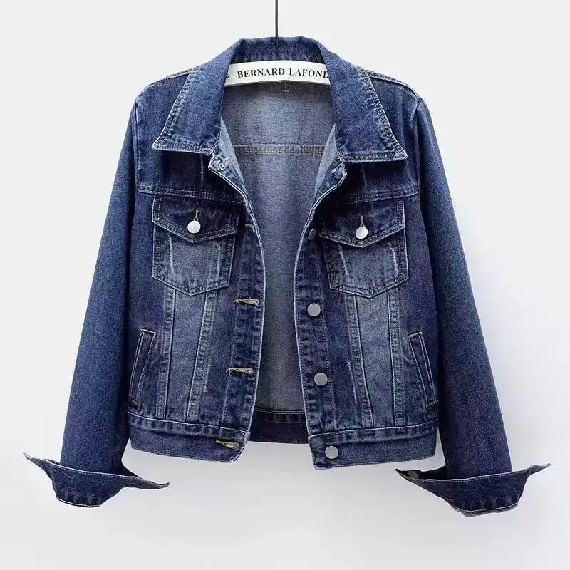 Women's Denim Jacket Spring Autumn ShortCoat Jean Jackets Casual Tops Loose LongSleeve Lady Overcoat Outerwear JacketWomenswear Underwear Basic MinimalistComfort Onasleeves Colar Fit Essential Piece Style Blue Collar Collared