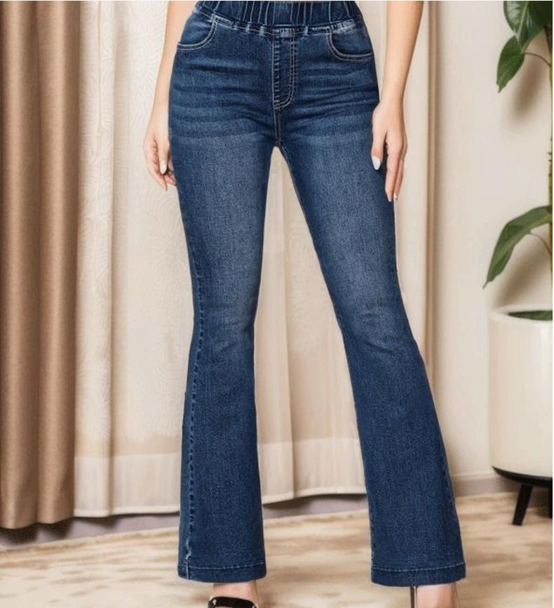 Product Introduction of Elegant Jeansfashion New Slim Fit and Lifted Buttocksslightly Flared Pants Elastic Waist High Stretch Jeans for Women 2